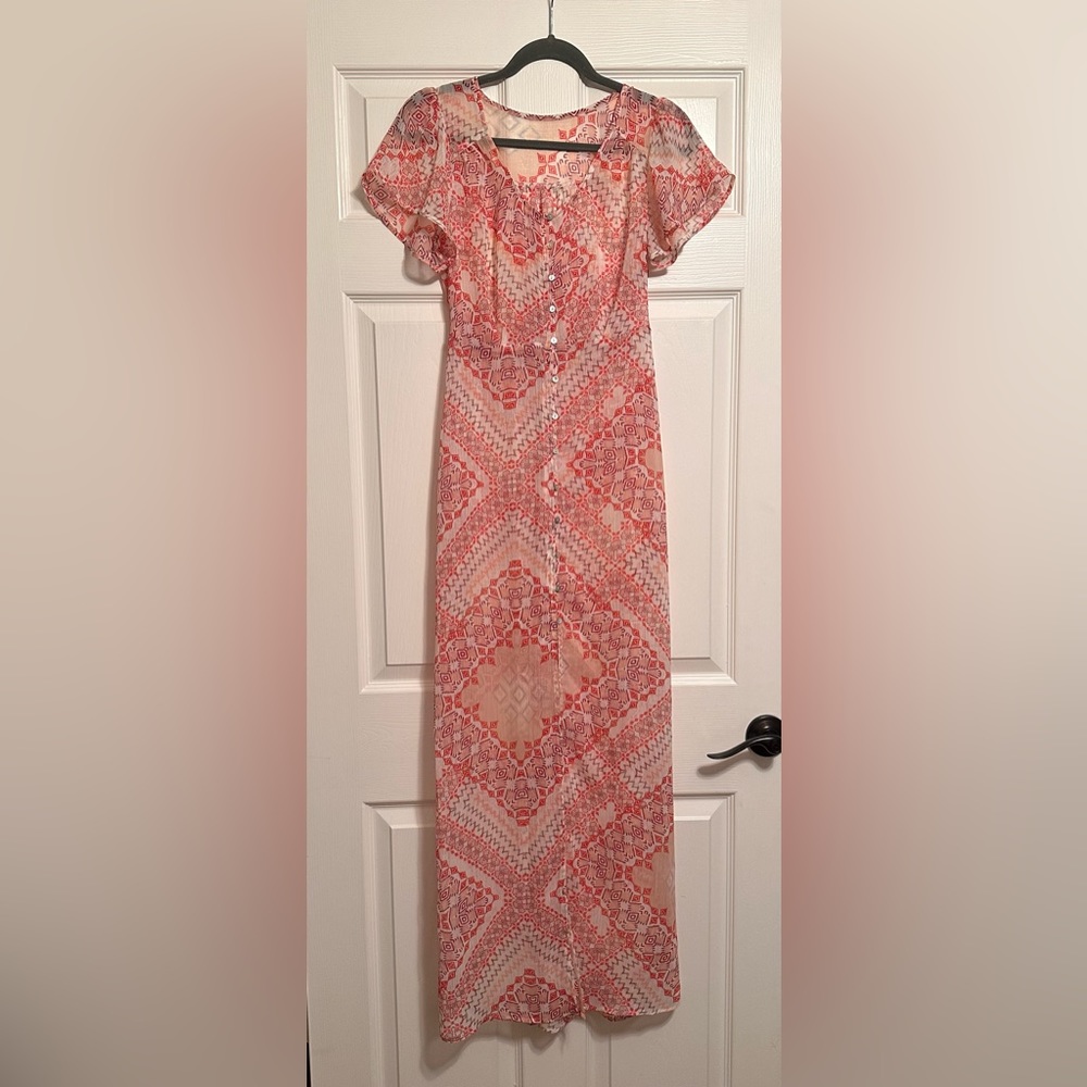 Women's Floral Sheer Maxi Dress Size XS